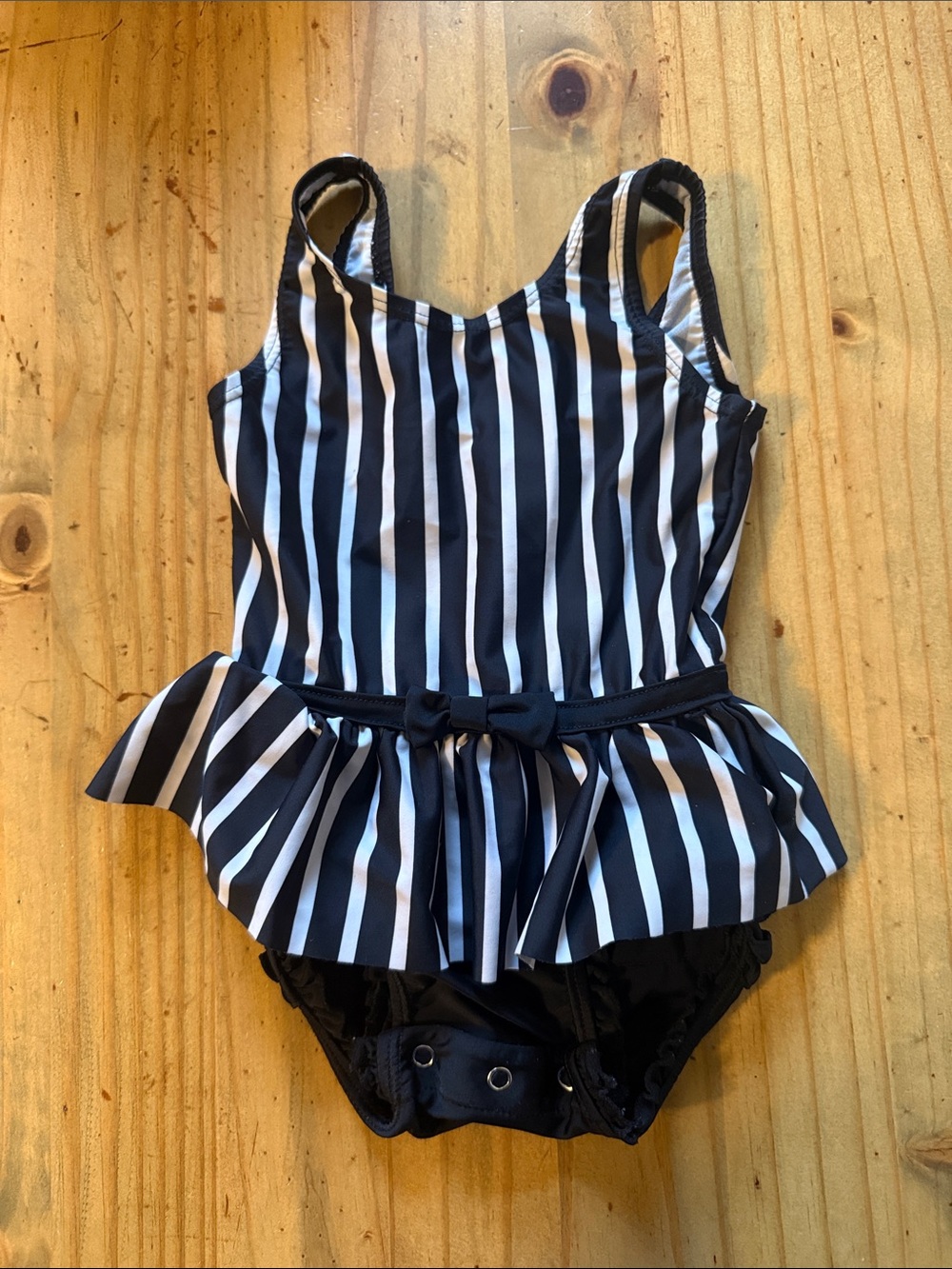 Ruffle butts Infant Black and White Striped Swim One-Piece with Ruffle Butt